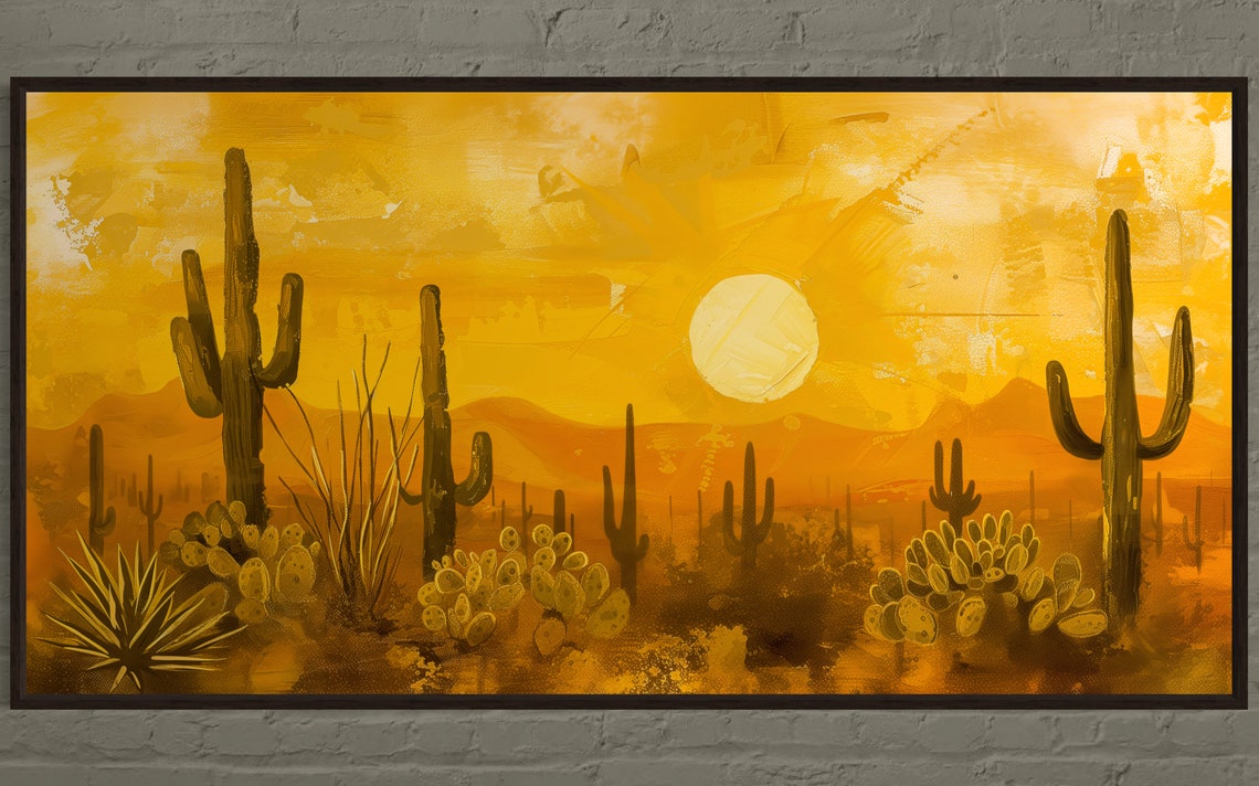 Sonoran Desert Sunset Saguaro Cactus Golden Orange Panoramic Poster - Image 4