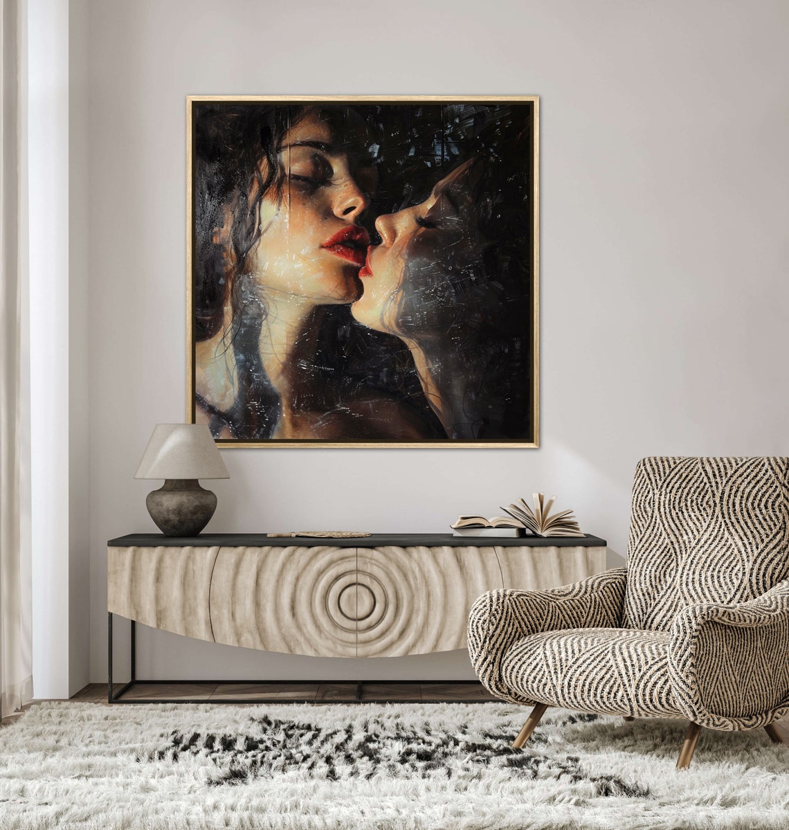 Romantic Kiss Dark Moody Passionate Dramatic Intimate Wall Art - Image 3