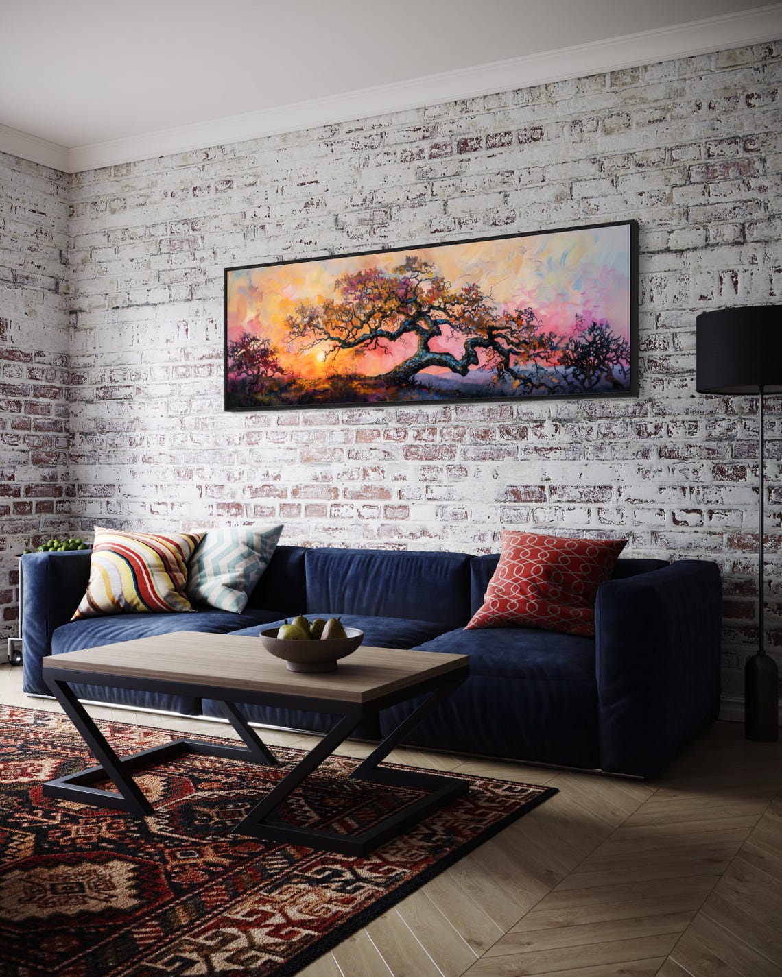 Gnarled Old Oak Tree Colorful Sunset Sky Panoramic Landscape Poster - Image 5