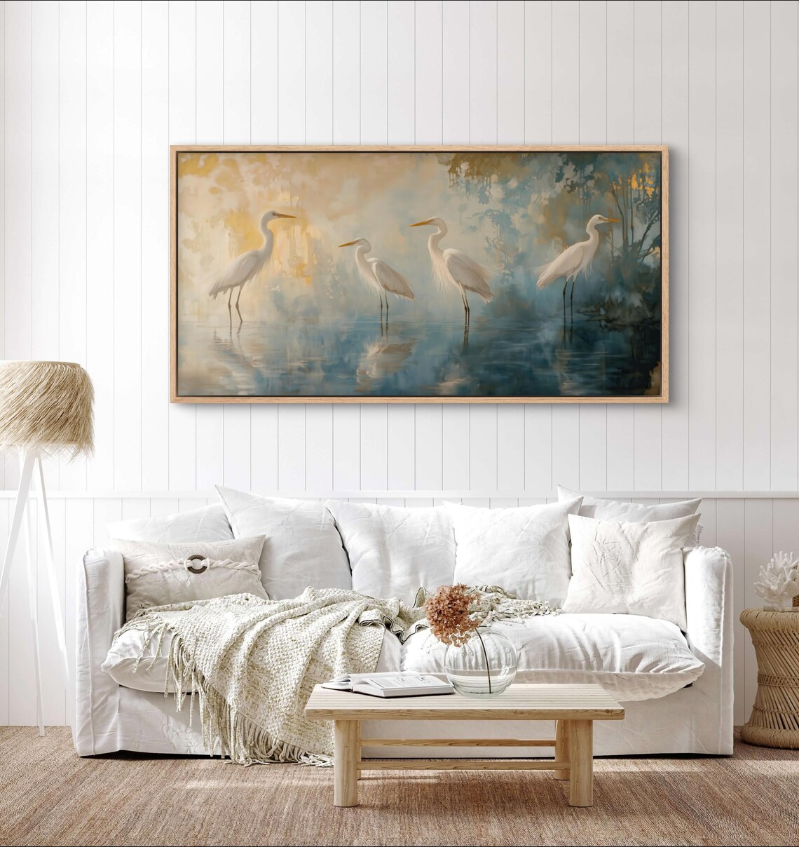 White Heron Nature Art Print, Beach House Decor - Image 5