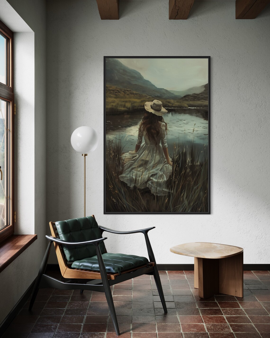 Woman Silhouette By Lake Rustic Oil Painting Moody Aesthetic Poster - Image 4