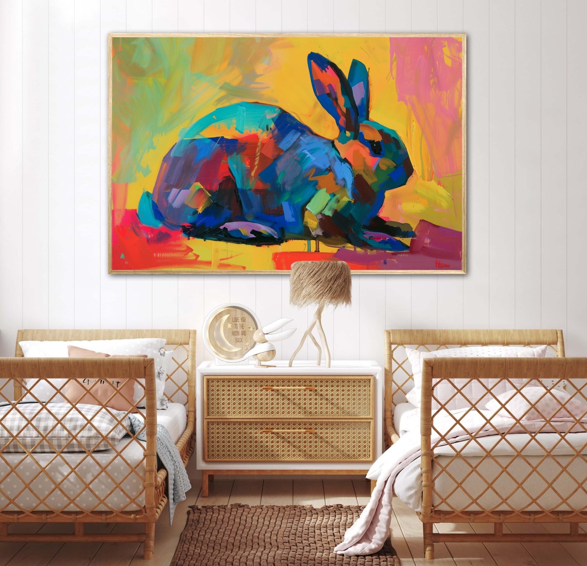 Dreamy Multicolor Bunny Abstract Rabbit Nursery Decor Poster - Image 5