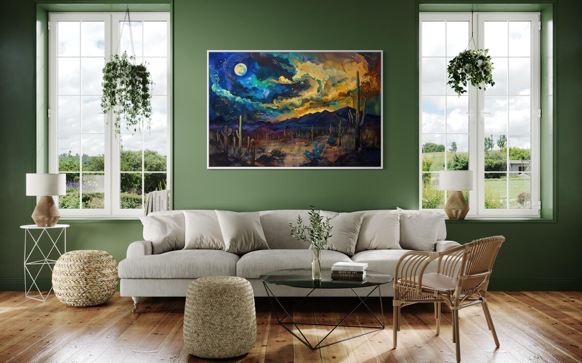 Mystical Arizona Desert Night Southwestern Cactus Art Print - Image 3