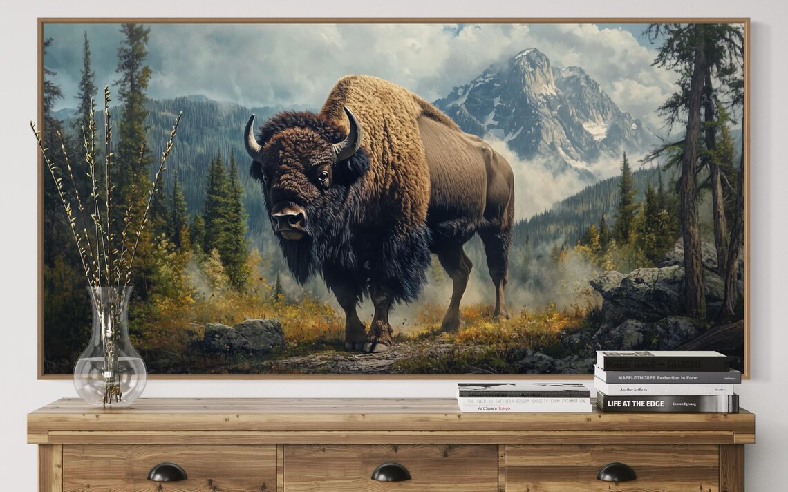 Majestic Bison Art Print, Rustic Mountain Decor - Image 2