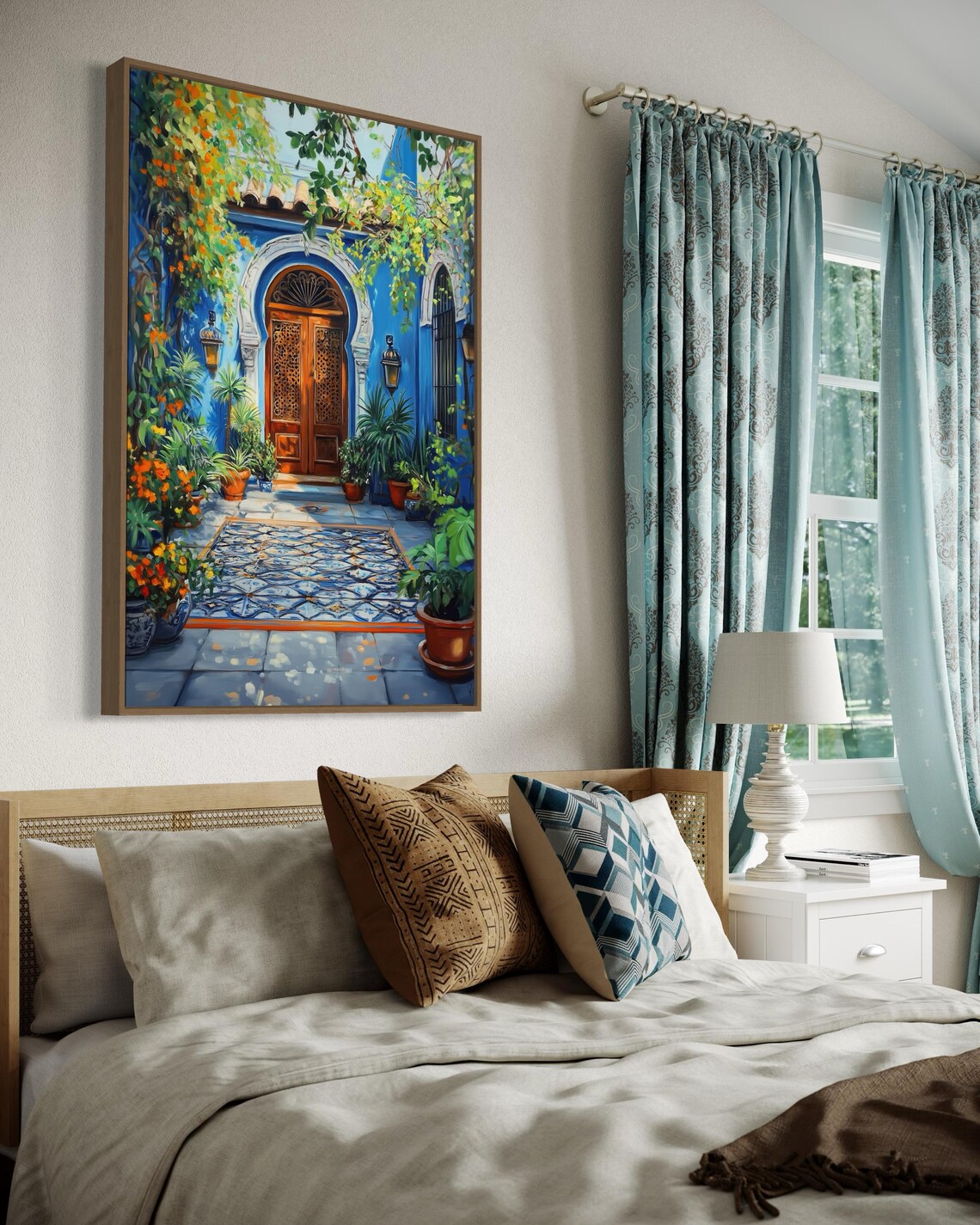 Indian Courtyard Blue Door, Rajasthani Art Print - Image 2