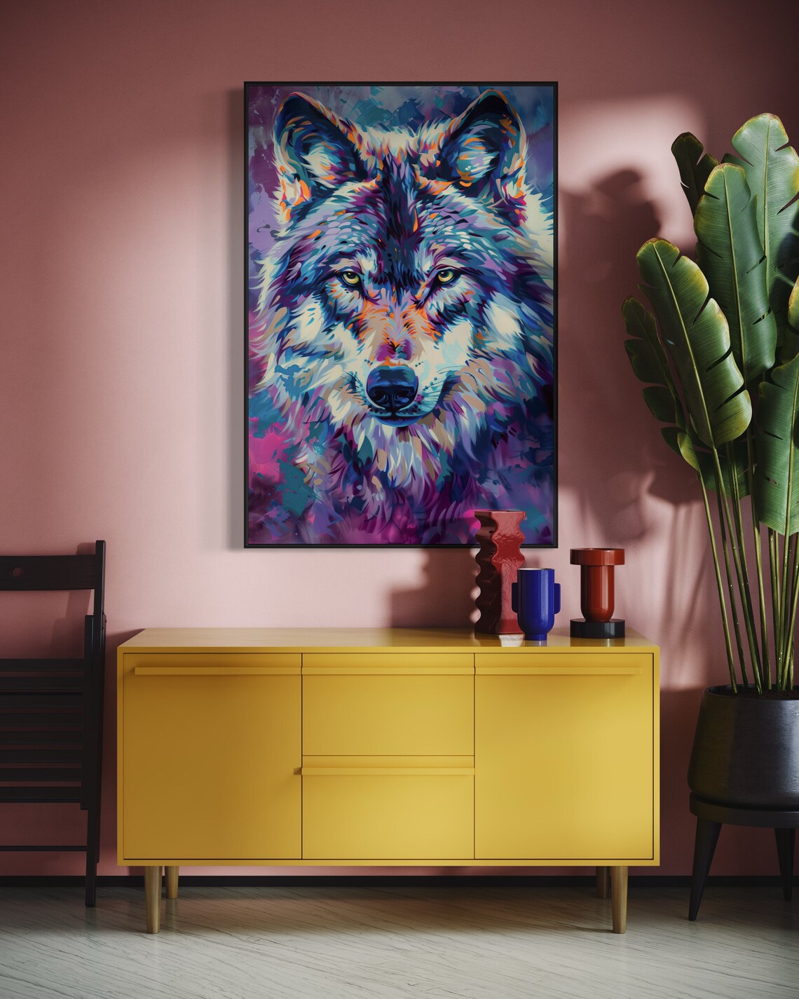Colorful Blue Wolf Portrait Vibrant Pop Art Wildlife Animal Poster - Image 4