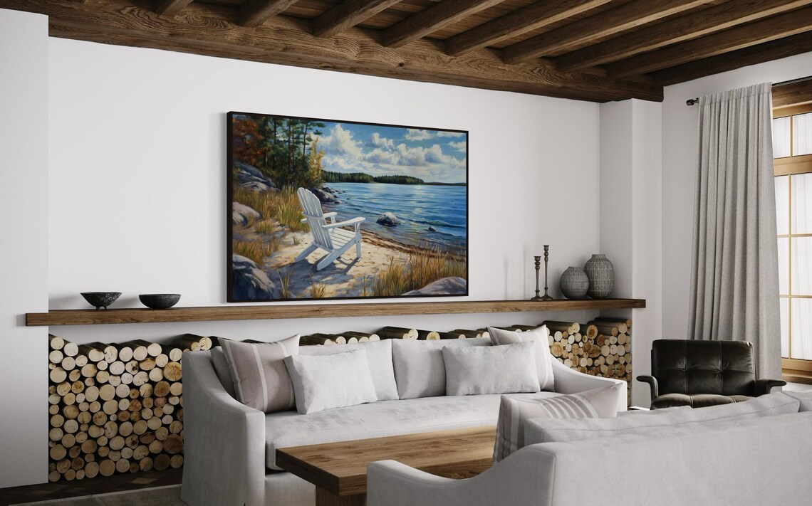 Lakefront Adirondack Chair Art Print, Coastal Landscape - Image 4