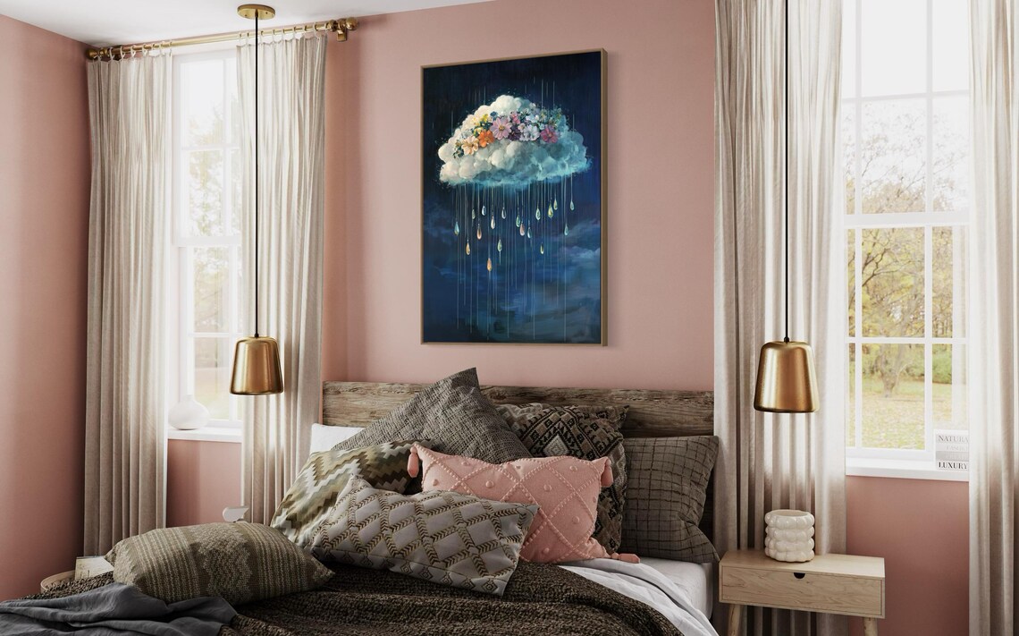 Rain Cloud Art Print, Moody Surrealist Florals - Image 3