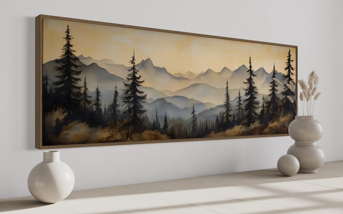 Misty Forest Sunrise Mountain Landscape Art Print - Image 4