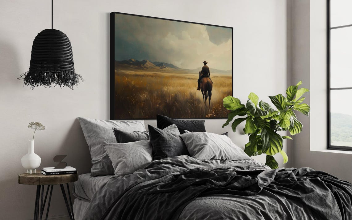 Rustic Cowboy Horseback Prairie Dramatic Cloudy Sky Western Poster - Image 5
