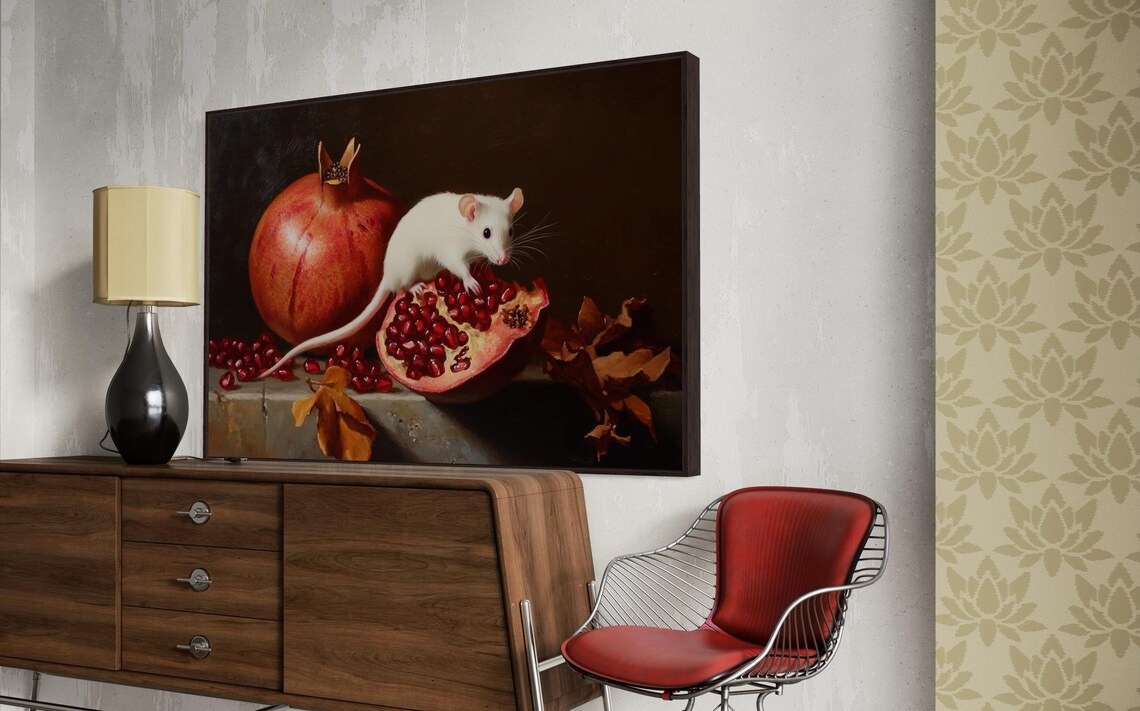 Still Life Mouse Pomegranate Vintage Kitchen Art Print - Image 2