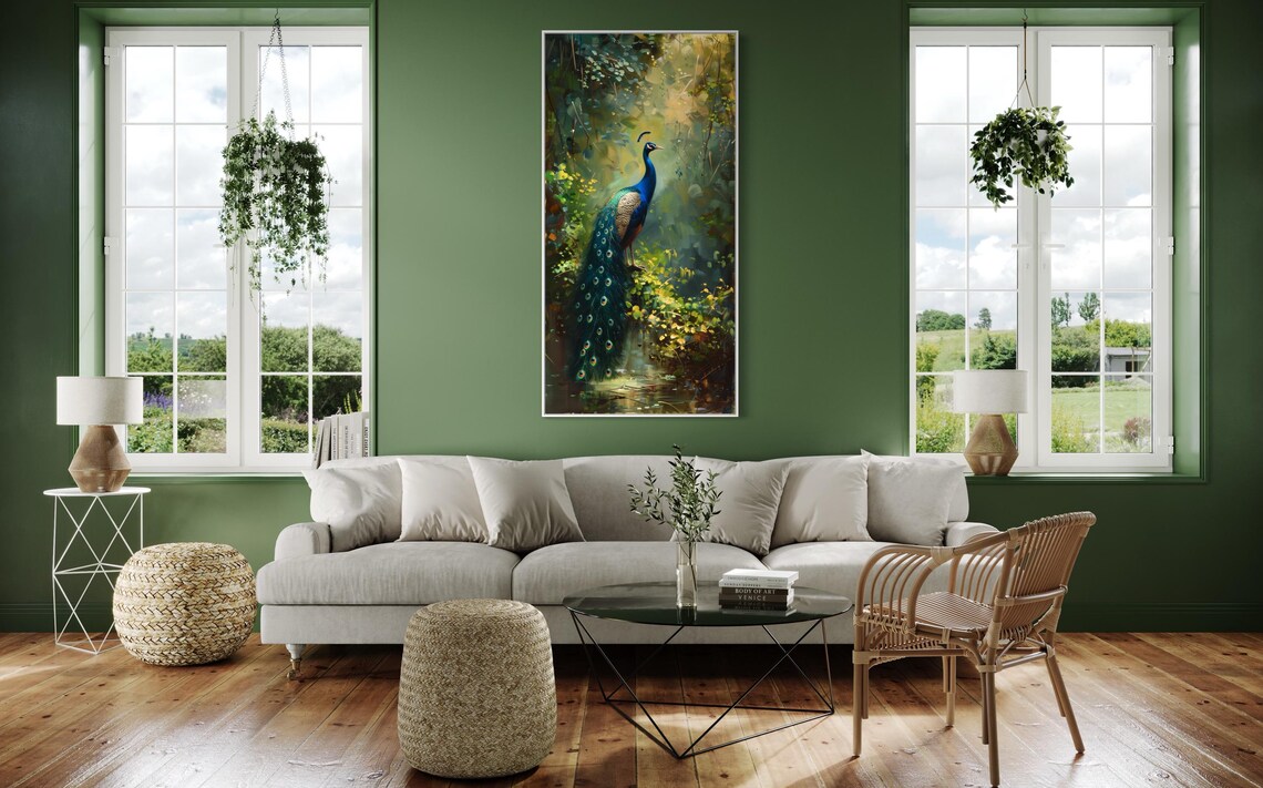 Elegant Peacock Tropical Bird, Exotic Wildlife Art Print - Image 2