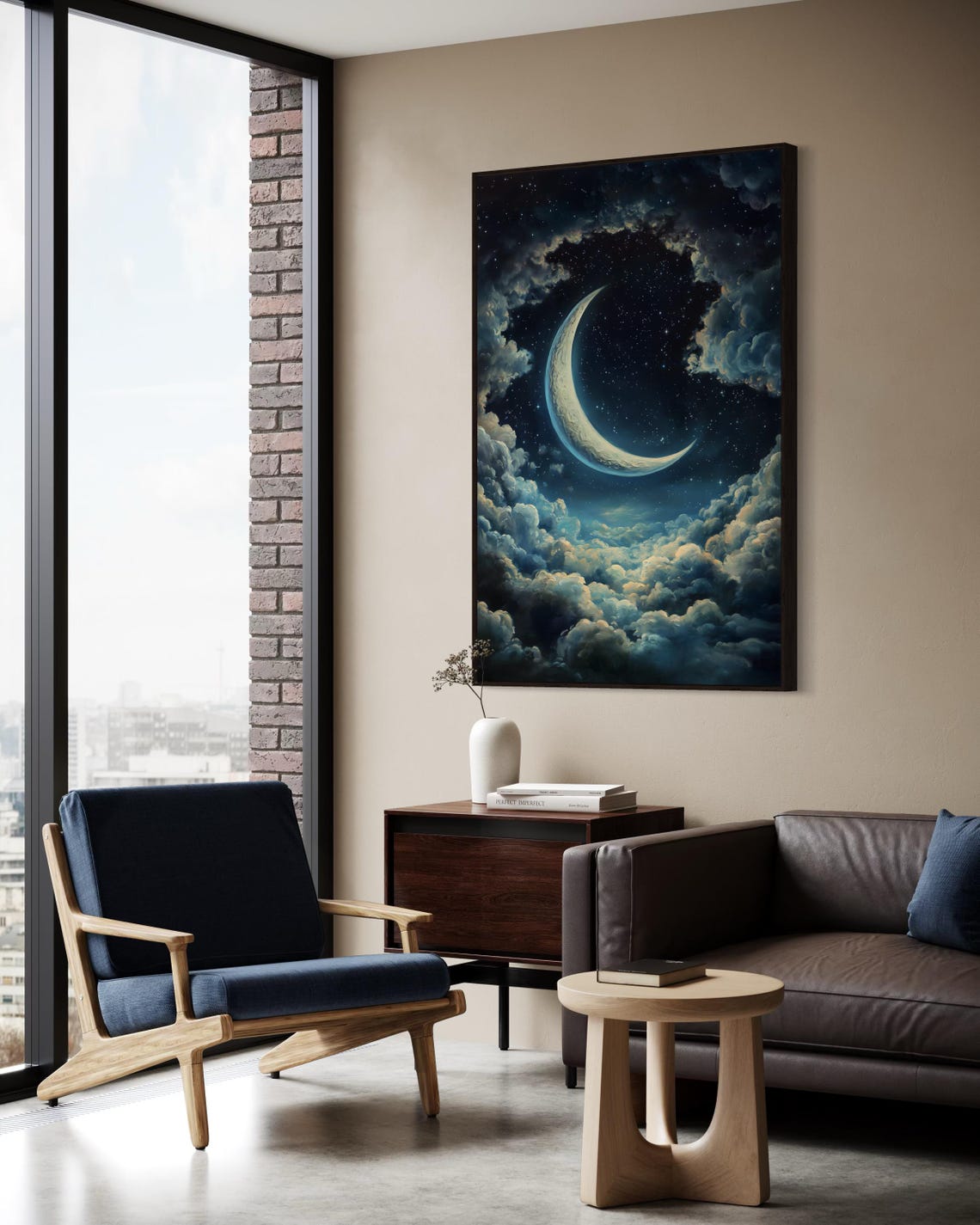 Celestial Moonlit Sky Dreamy Crescent Moon Wall Art Starry Night Print Ethereal Cloudscape For Bedroom Or Living Room - Image 5