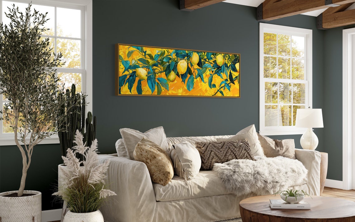 Lemon Tree Branch Yellow Citrus Fruit Panoramic Botanical Wall Art - Image 5