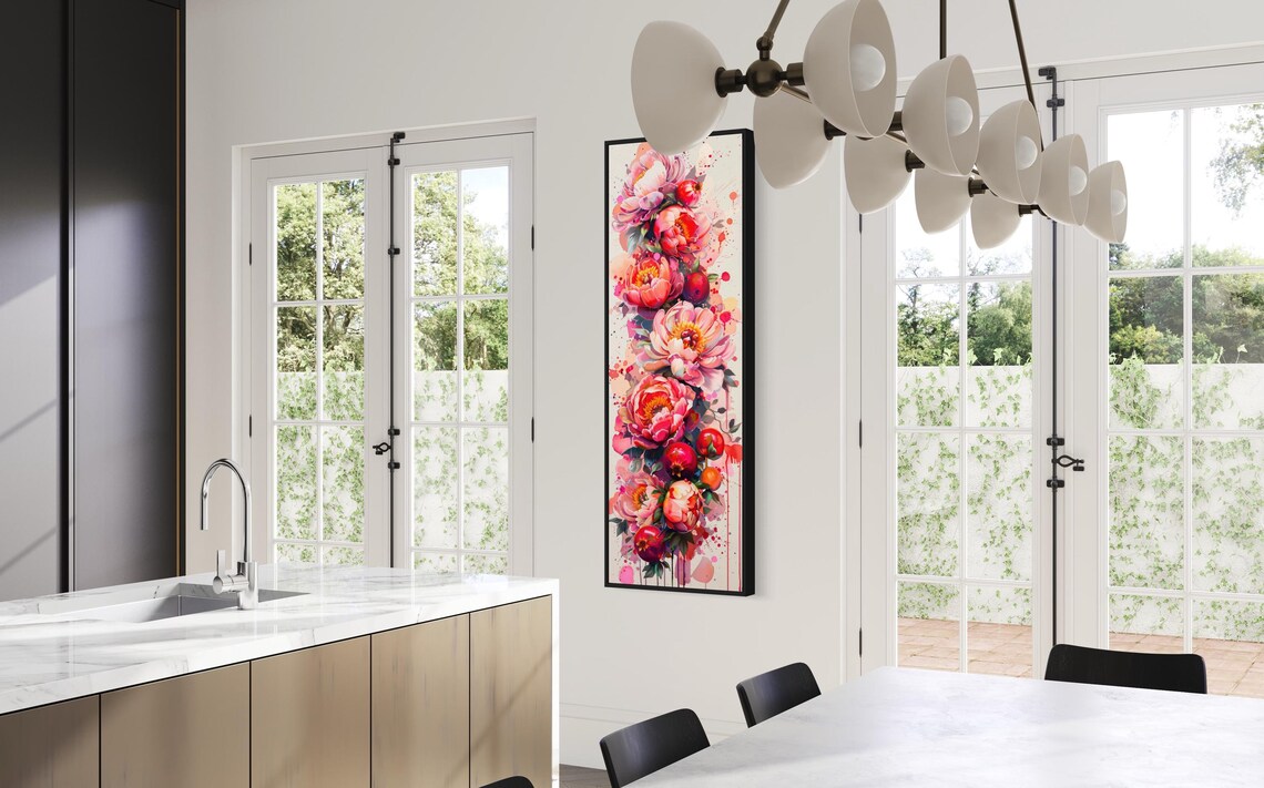 Tall Watercolor Peony Blooms Pomegranate Garden Floral Art Print - Image 5