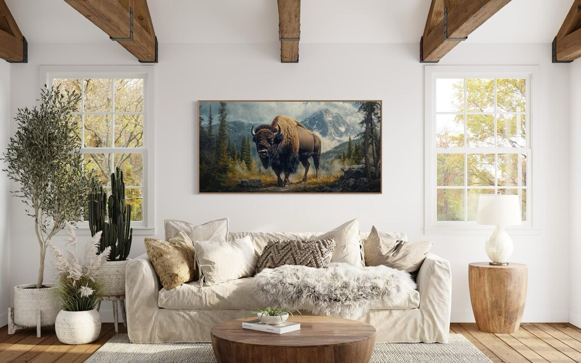 Majestic Bison Art Print, Rustic Mountain Decor - Image 3