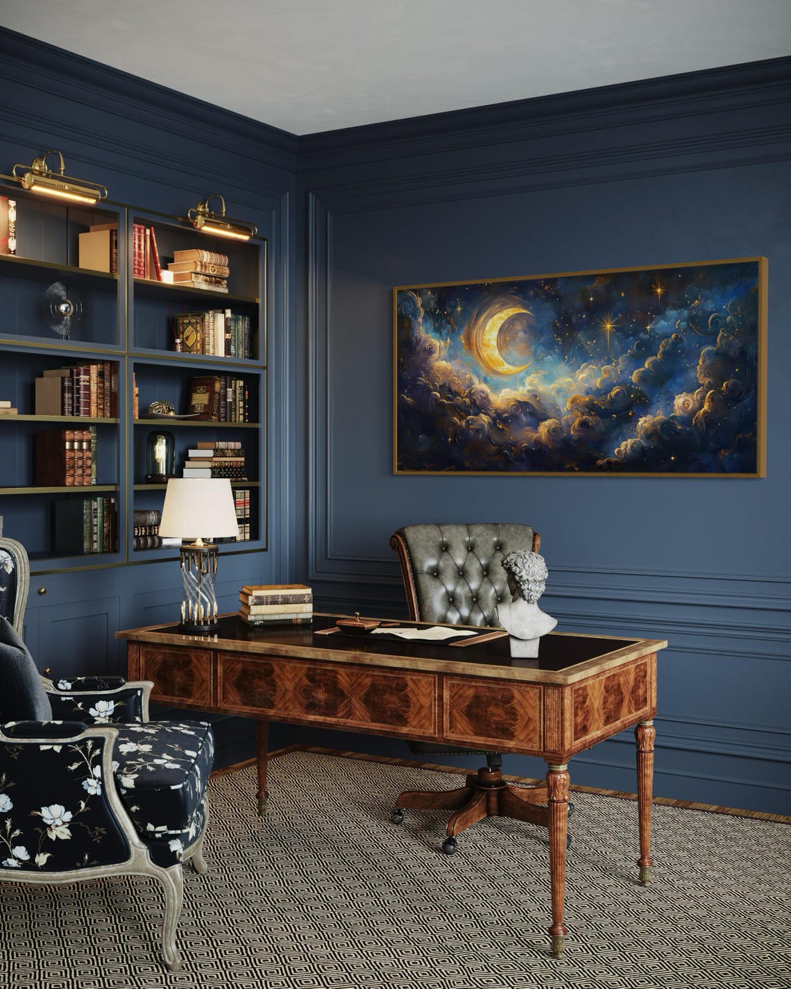 Dreamy Celestial Crescent Moon Wall Art Panoramic Starry Night With Golden Stars Mystical Clouds And Cosmic Inspired Art - Image 5