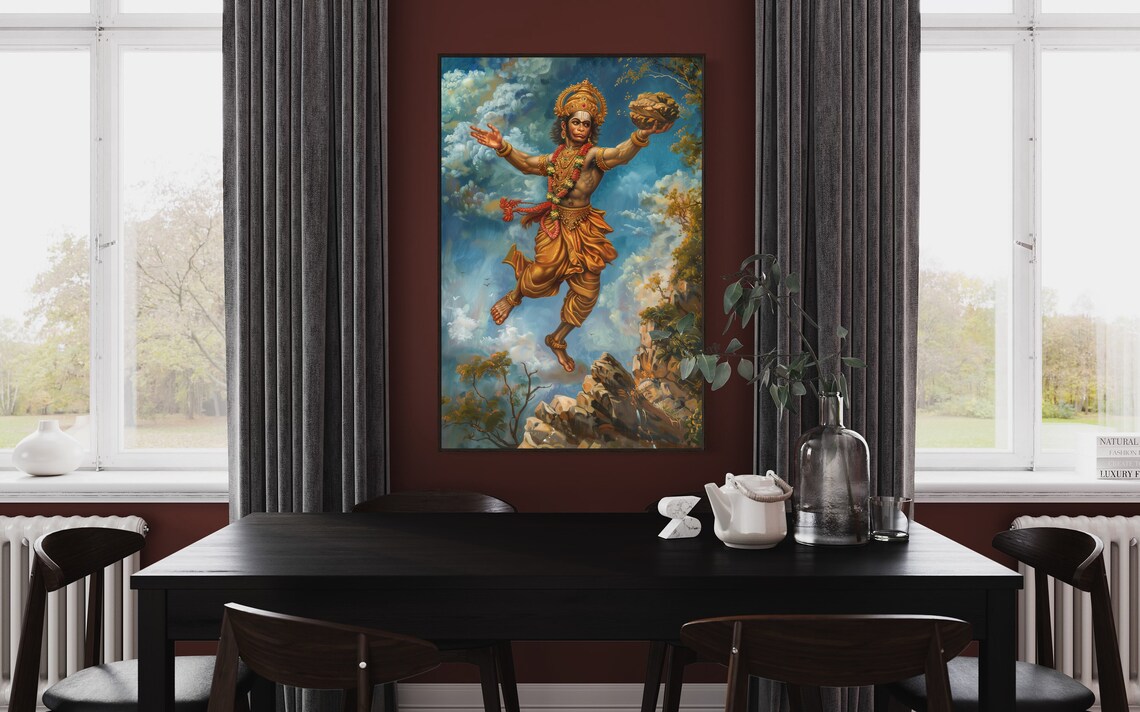 Lord Hanuman Spiritual Art Print, Hindu Wall Decor - Image 2