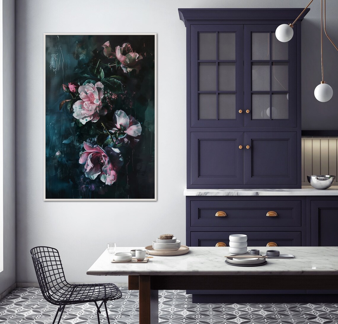 Dark Baroque Roses Pink Blooms Moody Floral Still Life Wall Art - Image 5