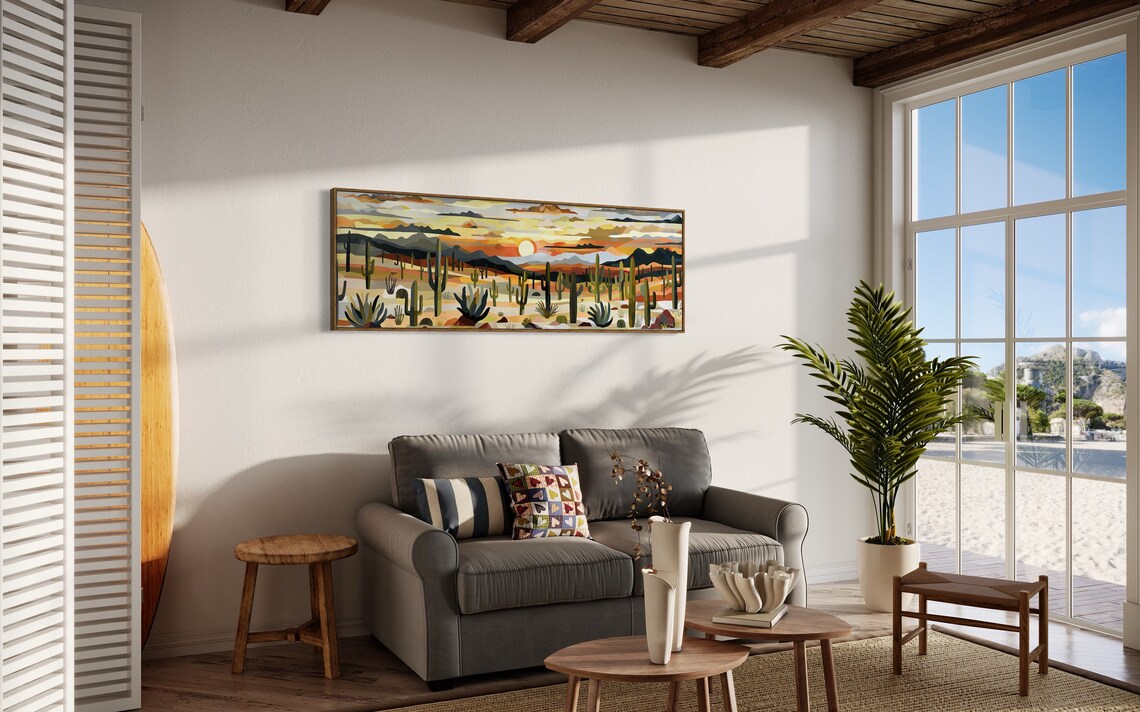 Boho Desert Sunset Cactus Landscape Art Print, Panoramic - Image 5