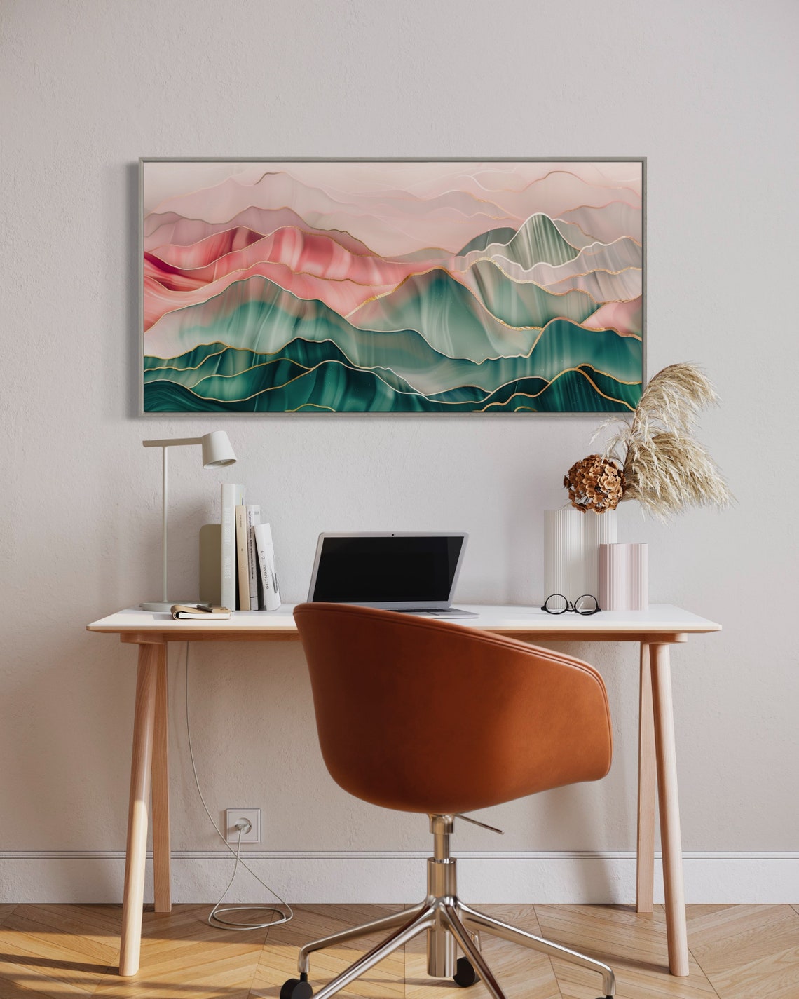 Emerald Peaks And Blush Valleys Abstract Modern Mountain Art Print Colorful Wall Boho Decor For Over The Couch Or Above Bed Spaces - Image 5