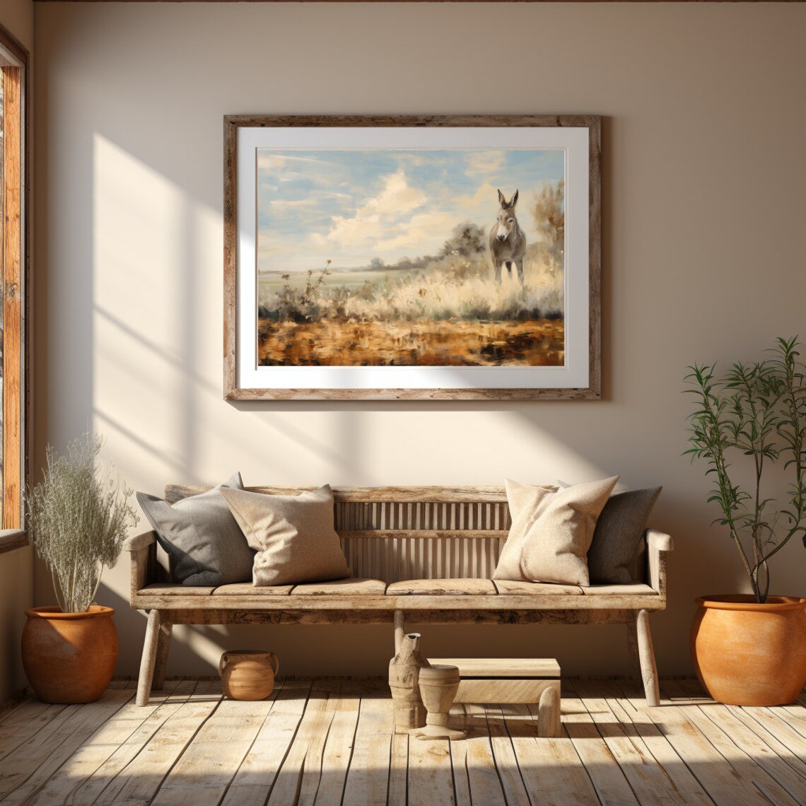 Donkey Oil Painting Neutral Toned Art Print - Image 3