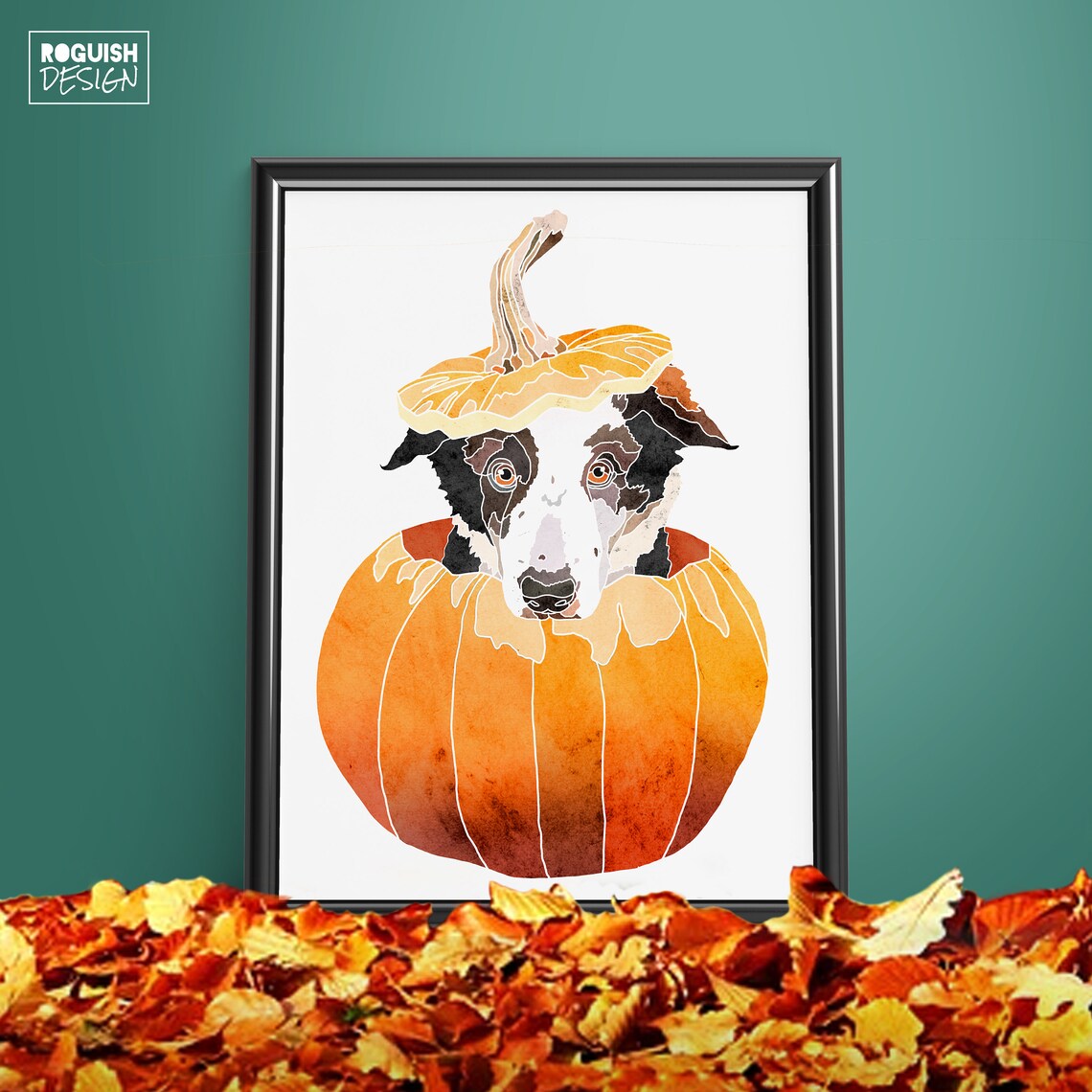 Border Collie Pumpkin Halloween Cute Sweet Dog Autumn Wall Poster