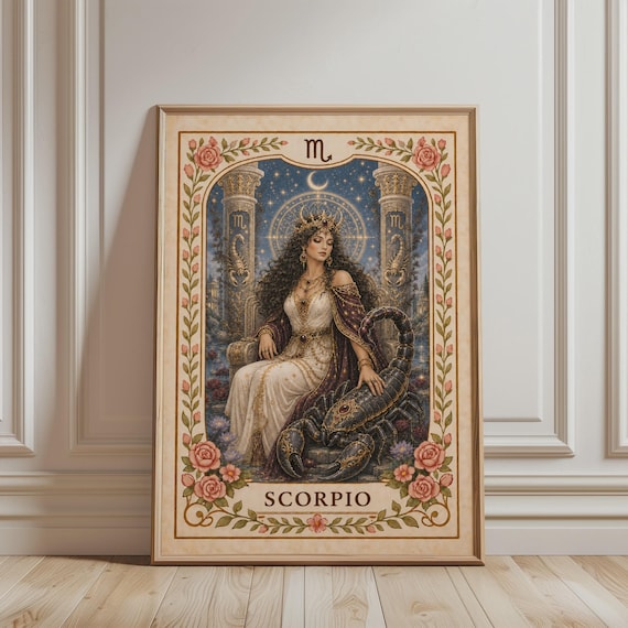 Scorpio Zodiac, Boho Floral Astrology Vintage Poster