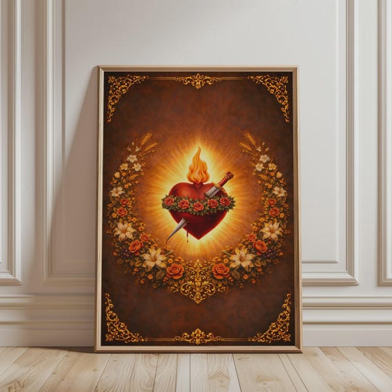 Christian Wall Art Vintage Immaculate Heart Of Mary Print Religious Poster For Catholic Home Decor