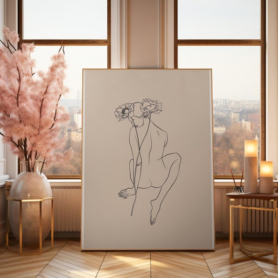Female Beauty Body Minimalist Line Drawing Feminine Neutral Abstract Single Line Woman Wall Decor Minimal Womans Face Art