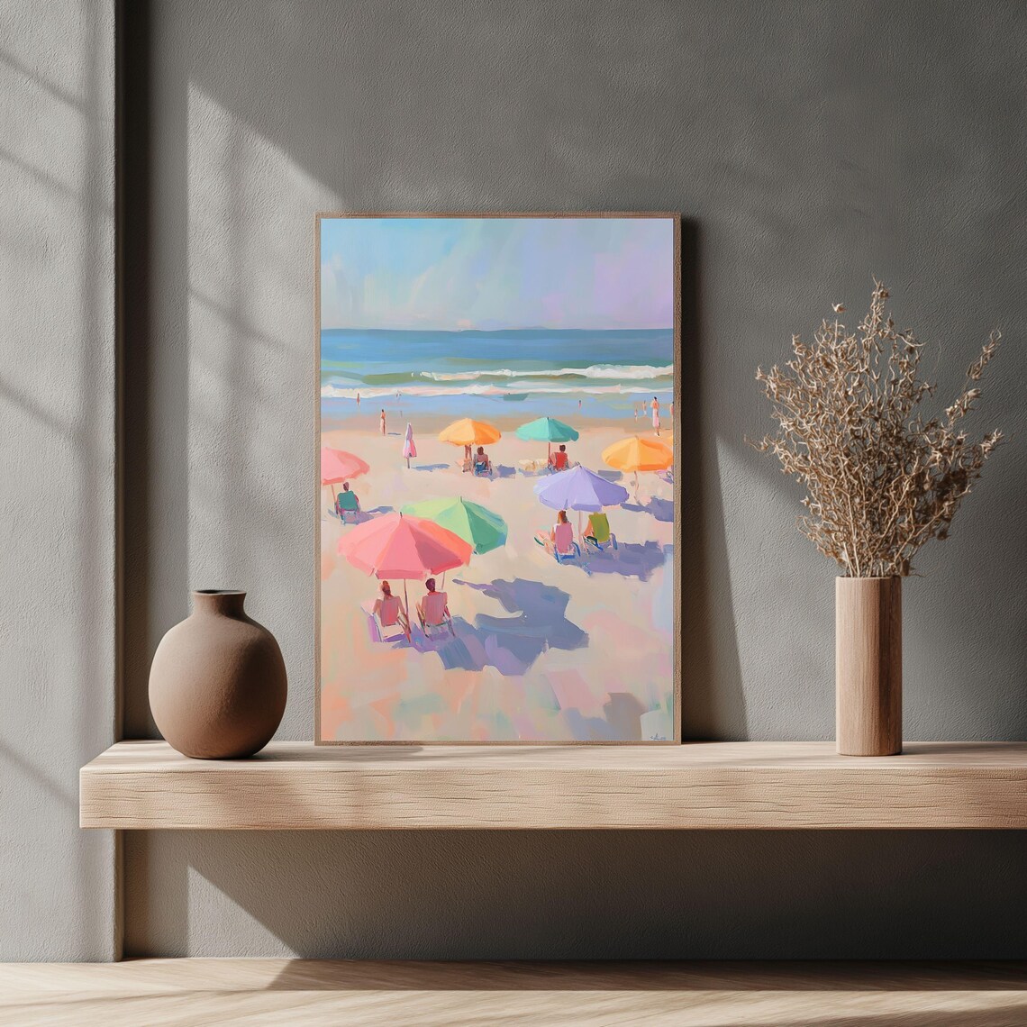 Beach Umbrella Art Print, Vibrant Coastal Landscape - Image 2