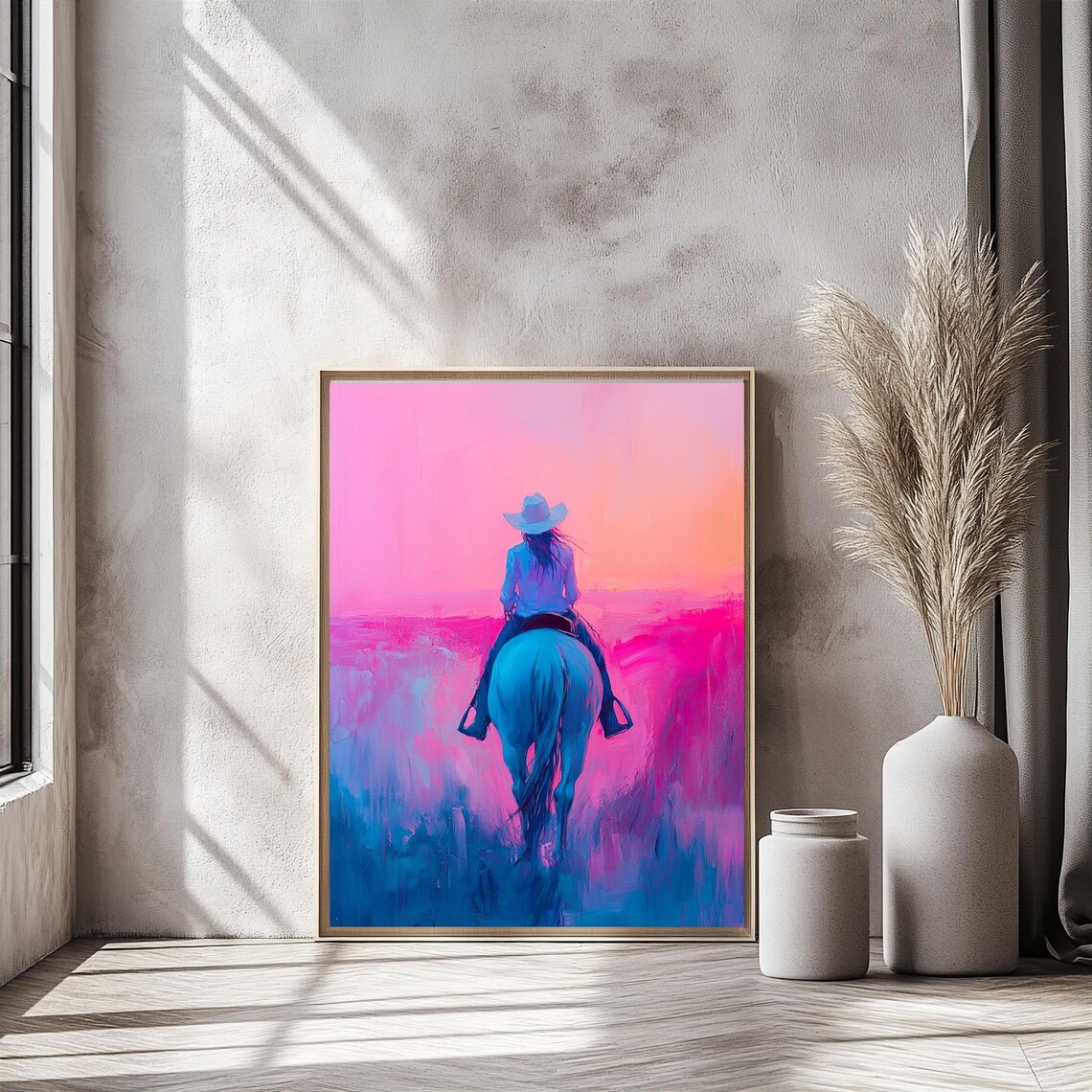 Cowgirl On Horse Art Print, Western Sunset Ranch Life - Image 2