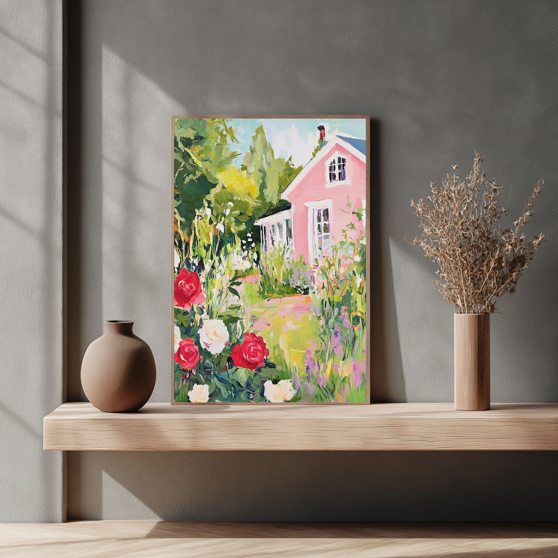 Cottage Garden Pink House With Roses Art Print - Image 2