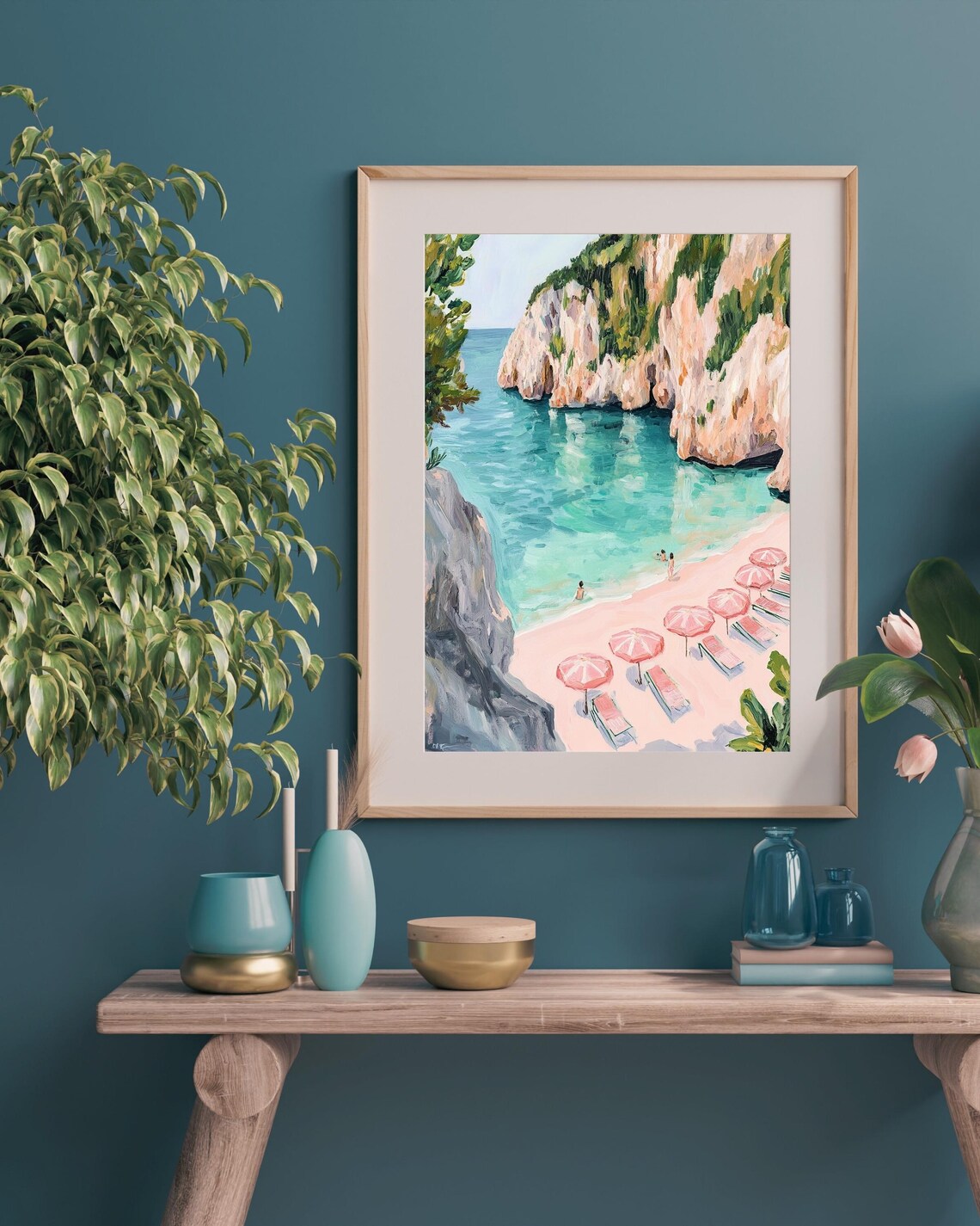 Coastal Beach Landscape, Mediterranean Seaside Painting - Image 5