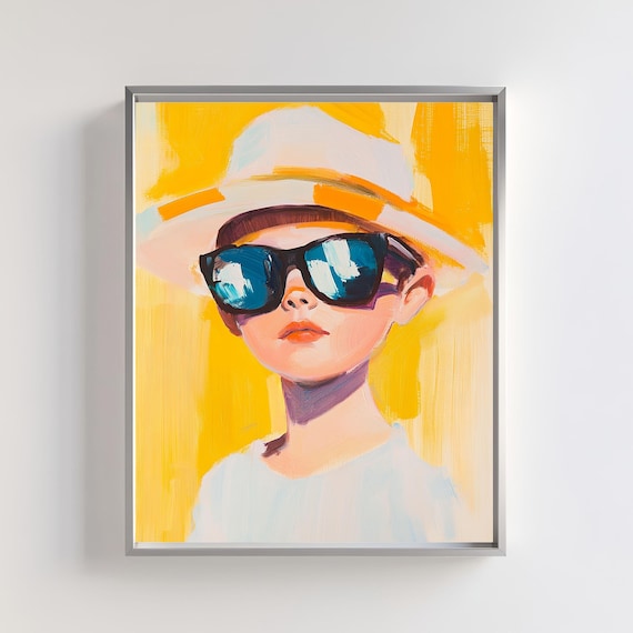 Cool Kid In Sunglasses And Hat Sunny Yellow Pop Style Art Poster