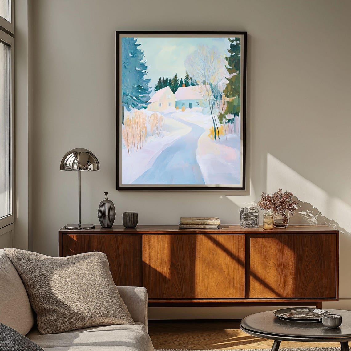 Snowy Winter Landscape Art Print Decoration Winter Farmhouse Wall Art Snowy Forest Paint Scenic Countryside Paint Winter Season Vibe - Image 3