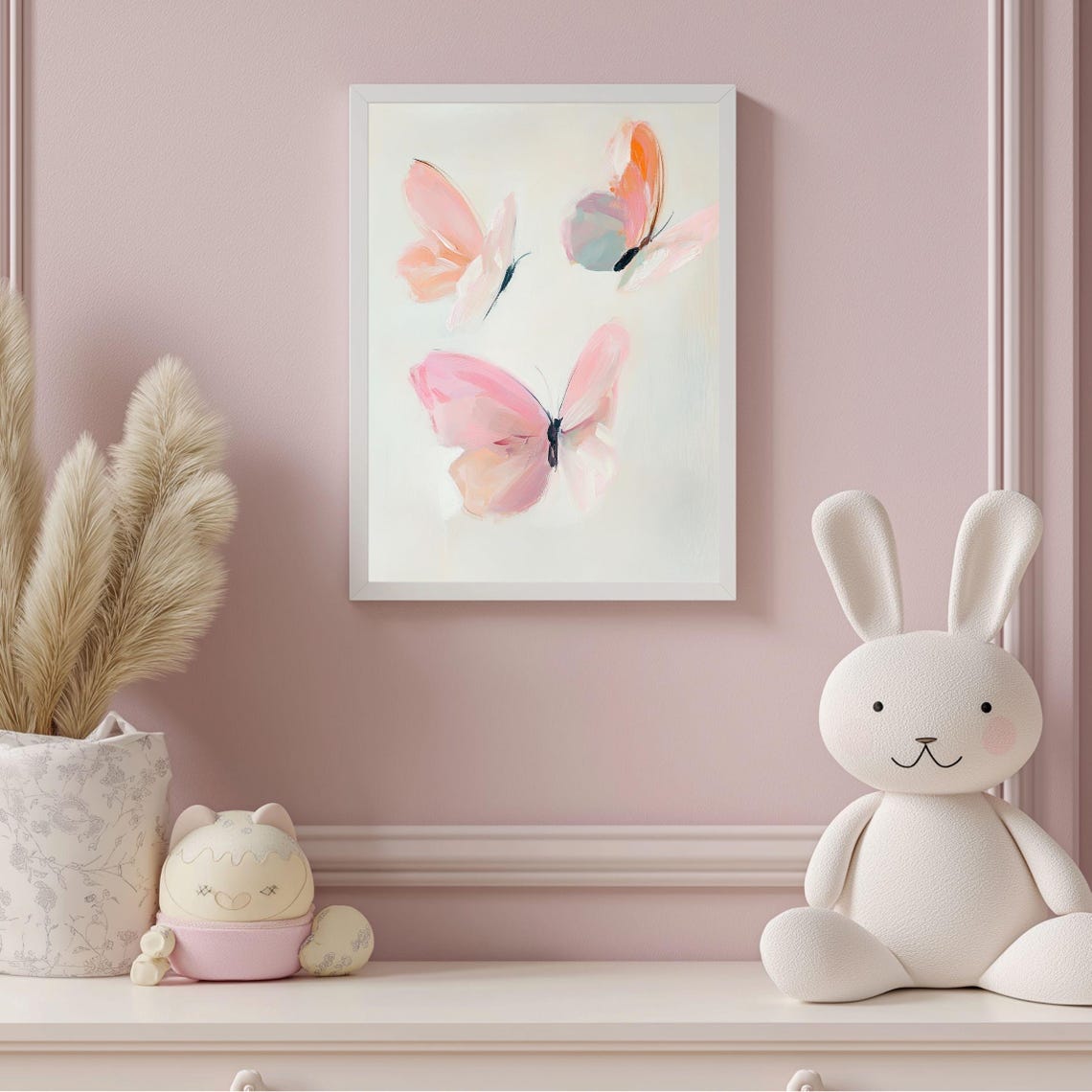 Pink Butterfly Wall Art Abstract Pastel Butterfly Feminine Watercolor Nursery Decor Soft Boho Room Print - Image 5
