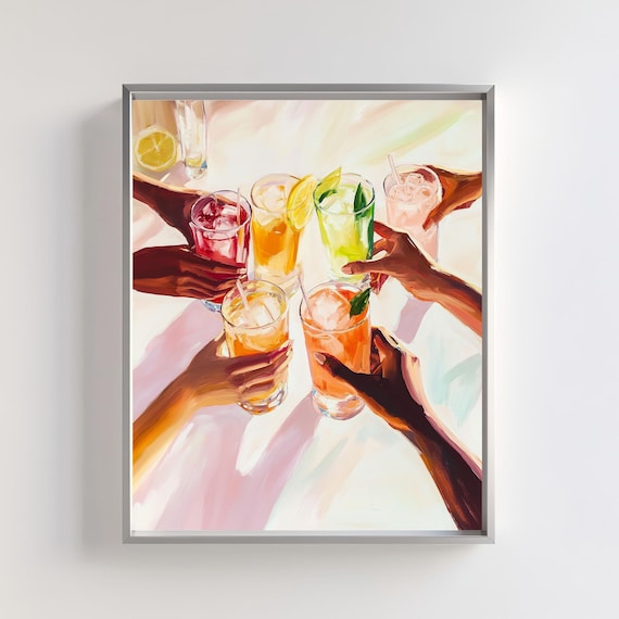 Colorful Cocktail Summer Drinks Illustration, Art Print
