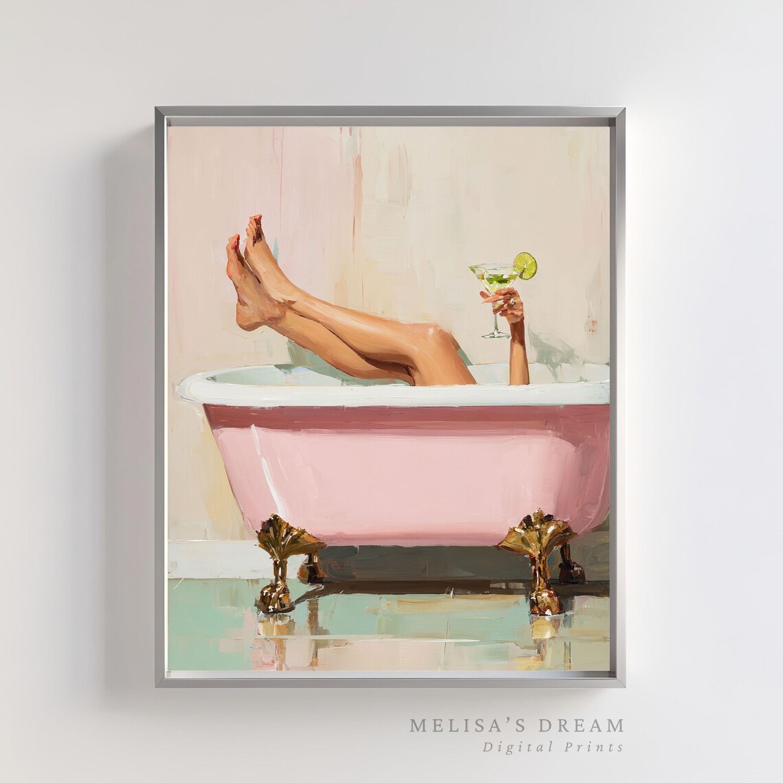 Pink Clawfoot Bathtub Art Print, Vintage Glam Decor