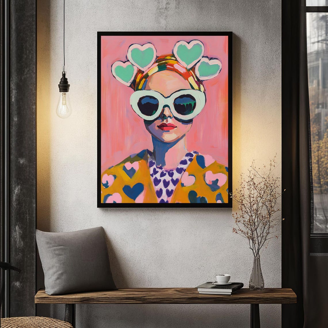 Stylish Woman With Heart Sunglasses Bold Vibrant Pop Art Poster - Image 2