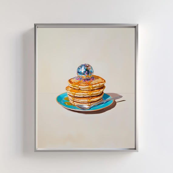 Breakfast Poster Glam Disco Wall Art Pancake Print Funny Chef Poster Brunch Art Print Preppy Room Decor Girly Kitchen Poster