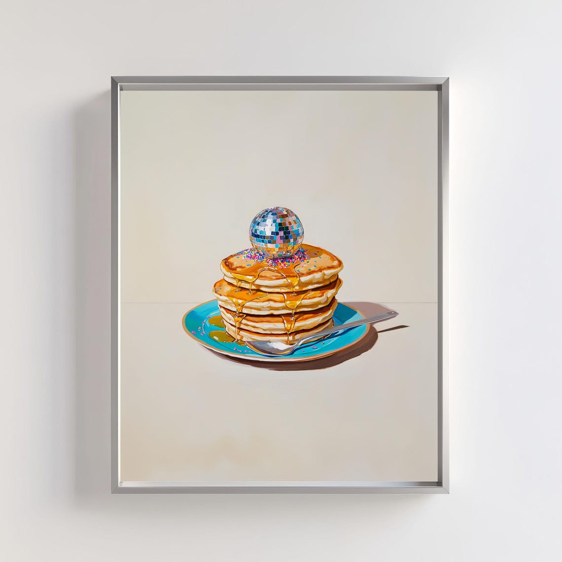 Breakfast Poster Glam Disco Wall Art Pancake Print Funny Chef Poster Brunch Art Print Preppy Room Decor Girly Kitchen Poster