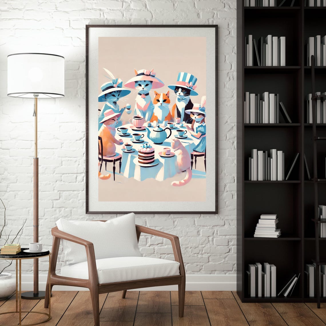 Cats Tea Party With Hats Vintage Pastel Whimsical Animal Art Poster - Image 2