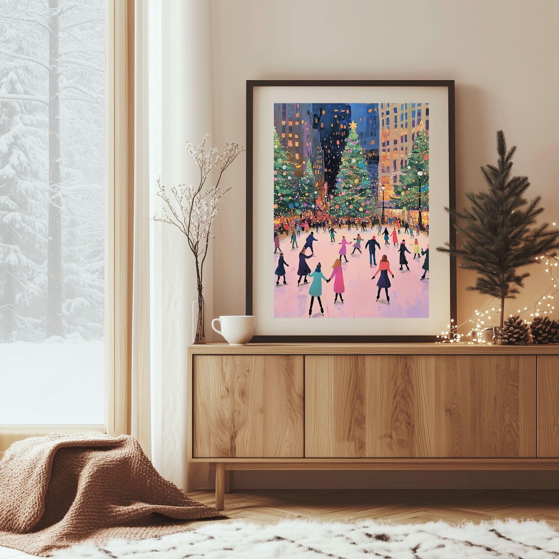 Christmas City Scene, Ice Skating Rink Poster Print - Image 2