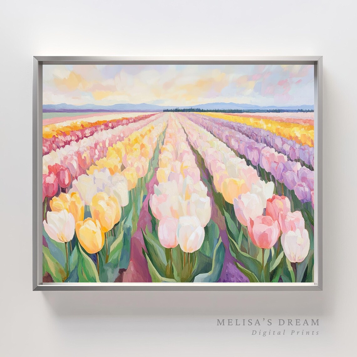 Tulip Field, Pastel Spring Floral Landscape Art Print