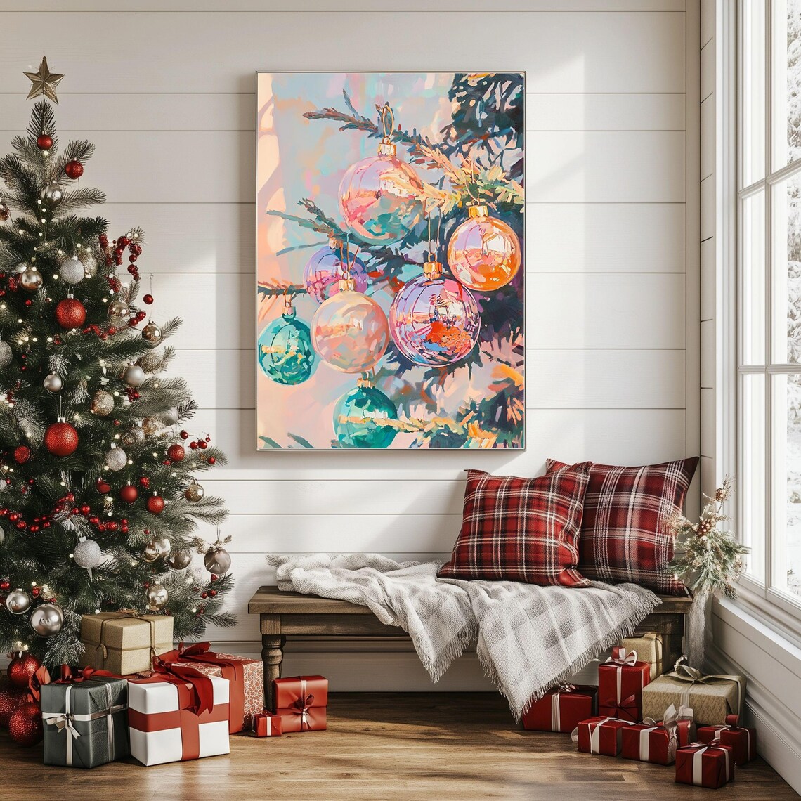 Christmas Tree Ornaments Art Print, Festive Holiday Decor - Image 3
