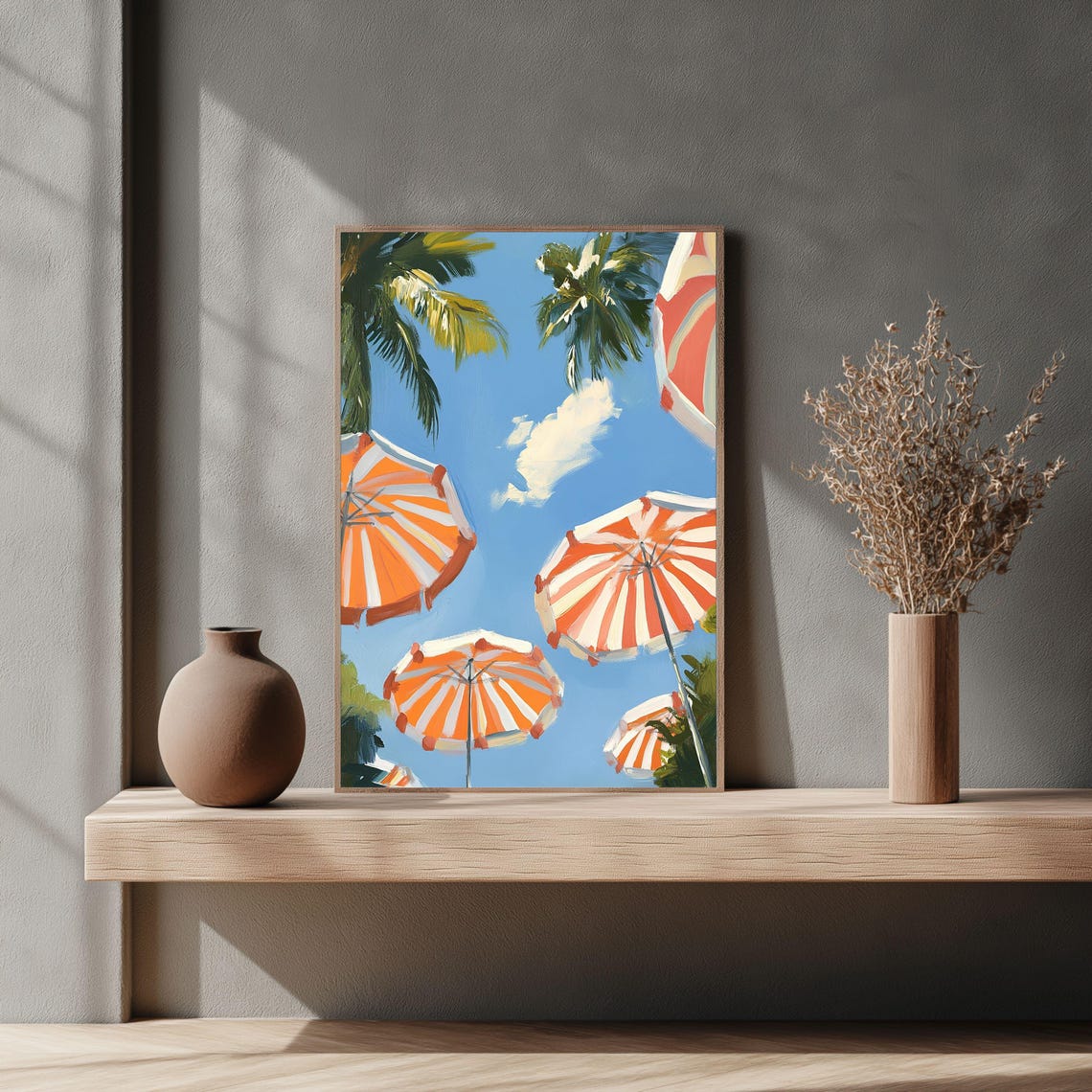Orange Striped Beach Umbrella Art Print, Coastal - Image 2