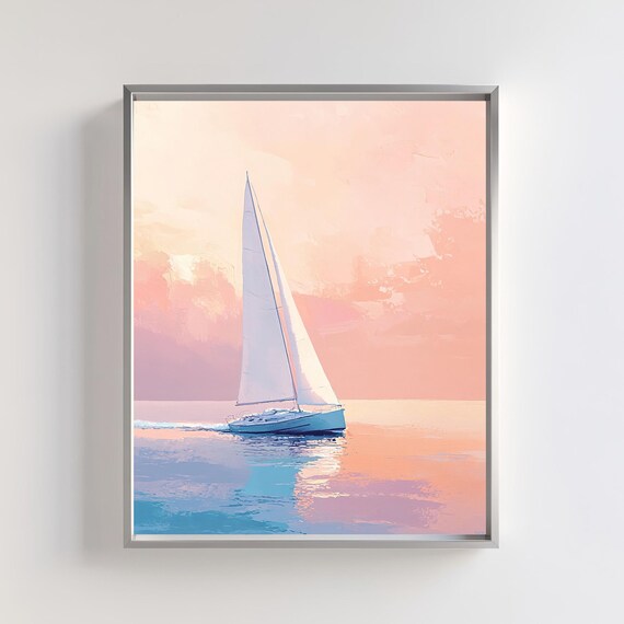 Pastel Sailboat At Sunset Calm Seascape Tranquil Ocean Water Poster