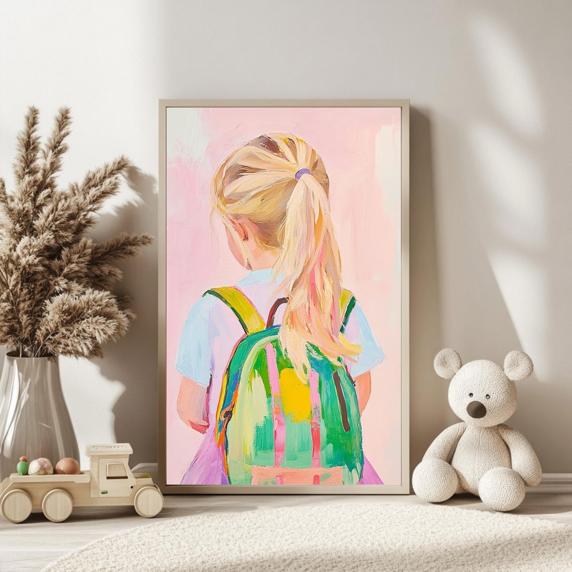 Girls With Backpack Artful Art Print Artful Kids Room Art Poster Illustrative School Girl Girl Back To School Art - Image 2