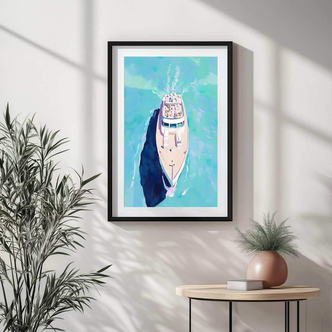 Luxury Yacht Wall Art Aerial Yacht Painting Turquoise Ocean Print Nautical Wall Art Coastal Living Decor Boat Artful Poster Print - Image 2
